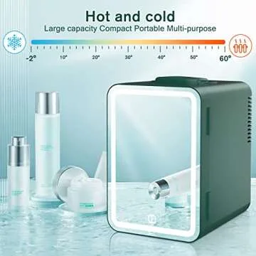 COOSEON LED Mirrored Beauty Fridge, Mini Fridge 6 Liters/8 Can With Makeup Sponge, AC/DC Thermoelectric Cooler and Heater, Suitable for Bedroom, Car, Used for Skin care, Makeup (Green)
