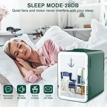 COOSEON LED Mirrored Beauty Fridge, Mini Fridge 6 Liters/8 Can With Makeup Sponge, AC/DC Thermoelectric Cooler and Heater, Suitable for Bedroom, Car, Used for Skin care, Makeup (Green)