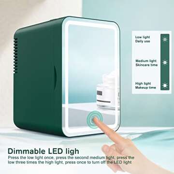 COOSEON LED Mirrored Beauty Fridge, Mini Fridge 6 Liters/8 Can With Makeup Sponge, AC/DC Thermoelectric Cooler and Heater, Suitable for Bedroom, Car, Used for Skin care, Makeup (Green)