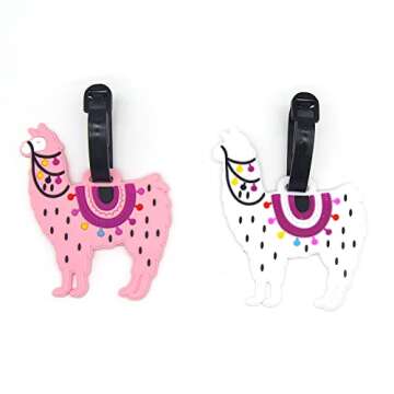 Cute Alpaca Travel Luggage Tags for Suitcase 2pcs Stainless Adjustable Steel Loop with ID Card