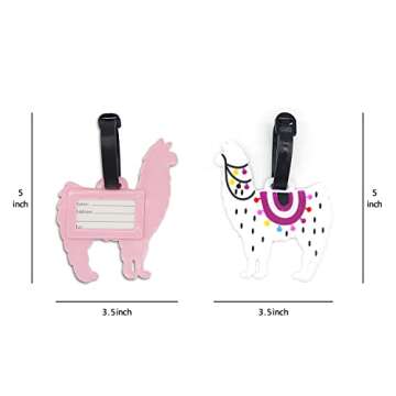 Cute Alpaca Travel Luggage Tags for Suitcase 2pcs Stainless Adjustable Steel Loop with ID Card