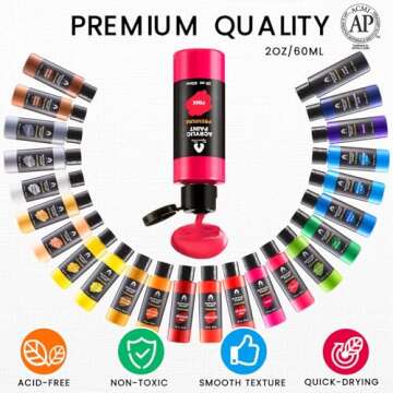 40 PCS Acrylic Paint Set with 12 Brushes, 2 Knives and Palette, 24 Colors (2oz/60ml) Art Craft Paints Gifts for Adults Kids Artists Beginners, Halloween Pumpkin Painting Kit Art Supplies