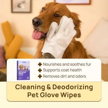 HICC PET Cleaning Deodorizing Bathing Wipes for Dogs & Cats, Hypoallergenic Dog Cleaning Glove Wipes, Nourishing & Grooming Fur, Cat Cleaning Wipes Remove Odor