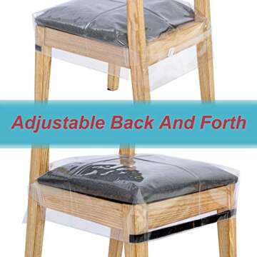 wokire 4 Pack Plastic Seat Covers for Dining Room Chairs Cover, Clear PVC Waterproof Protector Slipcovers with Adjustable Belt Strap, Fit Most 18-21 inch Seat