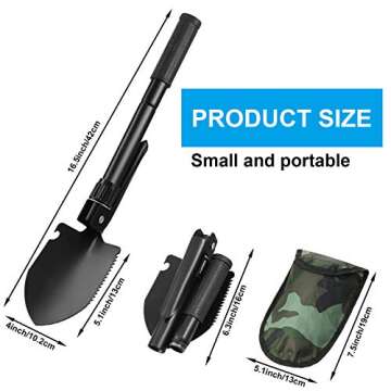 Honoson Foldable Camping Shovel 16.14 Inch Entrenching Tool Carbon Steel Tactical Shovel for Camping, Backpacking, Fishing, Gardening, Trenching
