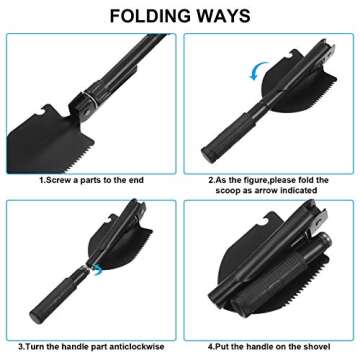 Honoson Foldable Camping Shovel 16.14 Inch Entrenching Tool Carbon Steel Tactical Shovel for Camping, Backpacking, Fishing, Gardening, Trenching