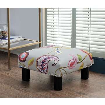 Jennifer Taylor Home Jules Collection Contemporary Nailhead Trim Accent Ottoman Bench, Multicolor/Floral Print