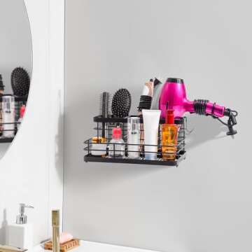 VITVITI Metal Hair Tool Organizer Wall Mounted, Hair Dryer Holder Basket Storage, Bathroom Sink Organizer Countertop for Vanity Makeup Brush/Hair Straightener/Styling Tools, Matte Black, Stand