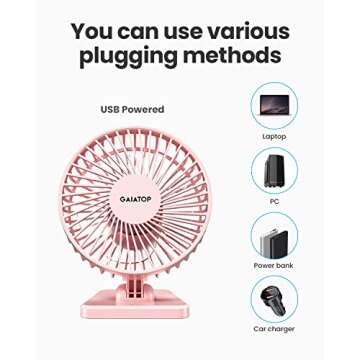 Gaiatop USB Desk Fan, Small But Powerful, Personal Portable Quiet 3 Speeds, Adjustment Mini Table Desktop for Better Cooling Home Office Car Indoor Outdoor Pink