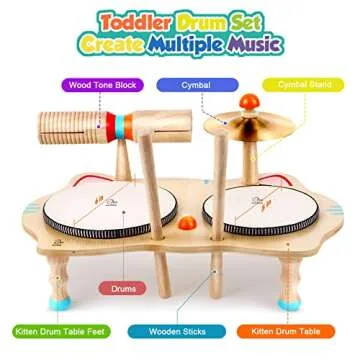 oathx Kids Drum Set All in One Montessori Musical Instruments Set Toddler Toys Natural Wooden Music Kit Baby Sensory Toys Months Birthday Gifts for Girls Boys