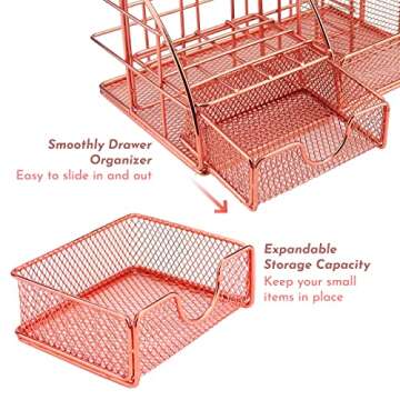 Khnum Rose Gold Desk Supplies Organizer, Multi-functional Mesh Desk Organizer with 6 Compartments & ...