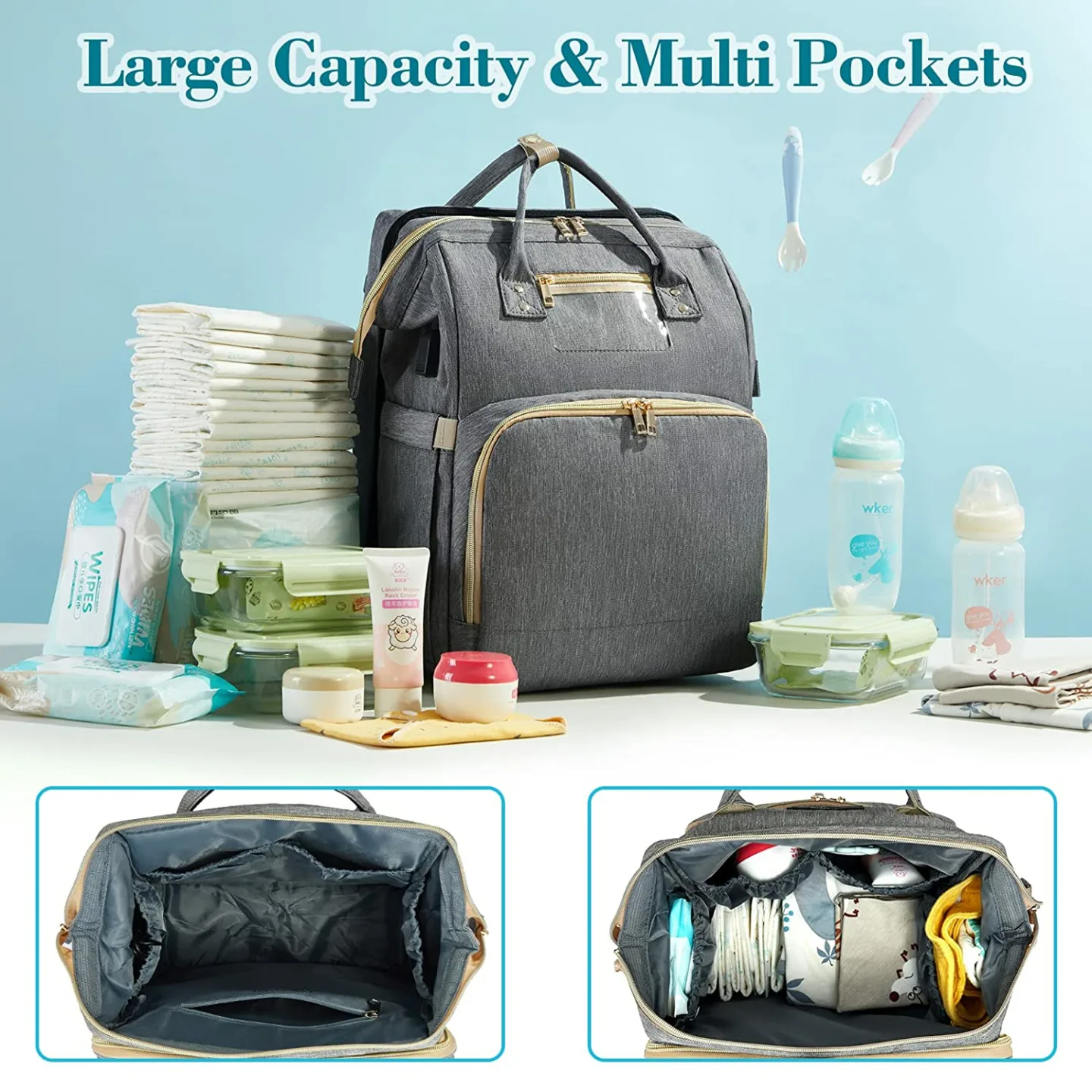 3 in 1 Diaper Bag Backpack with Changing Station