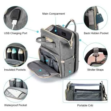 3 in 1 Diaper Bag Backpack with Changing Station