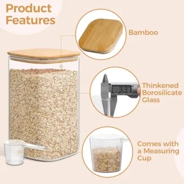 ComSaf Glass Pantry Containers with Bamboo Lids