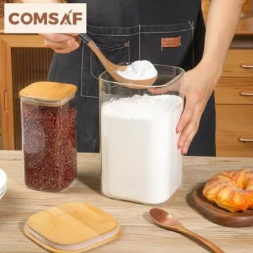 ComSaf Glass Pantry Containers with Bamboo Lids