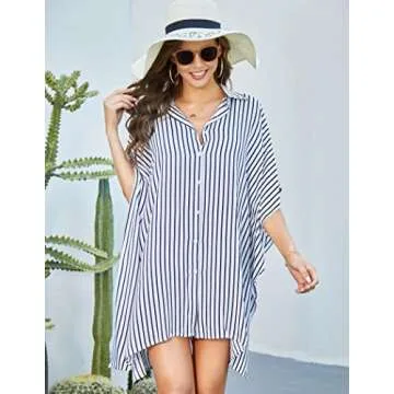 Ekouaer Women Cover Up Loose Bat Sleeve Swimsuit Cover Ups Kimono Bathing Suit Cover Up,X-Large