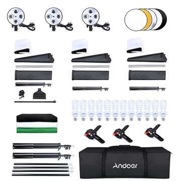 Andoer Photography Studio Softbox Lighting Kit and 6.5ftx10ft(2X3Meters) Background Support System Including 3pcs Backdrops(Black/White/Green) Screen for Photo, Video, Portrait and Live