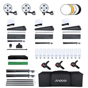 Andoer Photography Studio Softbox Lighting Kit and 6.5ftx10ft(2X3Meters) Background Support System Including 3pcs Backdrops(Black/White/Green) Screen for Photo, Video, Portrait and Live