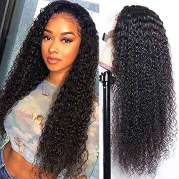 Great Grace 360 Curly Lace Front Wigs Human Hair Pre Plucked Brazilian Kinky Curly Lace Frontal Wig with Baby Hair 150% Density Remy Hair Wigs for Black Women (20 inch, Lace Front Wig)