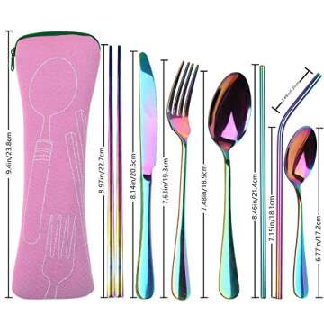 Reusable Travel Utensils Cutlery Set with Case, YIMICOO Stainless Steel Portable Flatware Set Silverware Set for Camping Picnic Office or School Lunch (Pink)