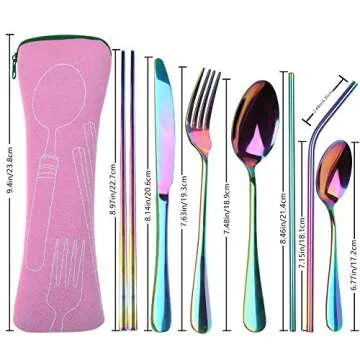 Reusable Travel Utensils Cutlery Set with Case, YIMICOO Stainless Steel Portable Flatware Set Silverware Set for Camping Picnic Office or School Lunch (Pink)