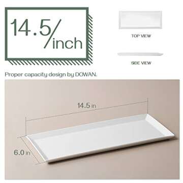 DOWAN 14.5" Rectangular Plates Set of 4 - Long Serving Trays for Sushi, Pasta, Chips, Appetizer, Cake - White Ceramic Rectangle Platter for Party, Restaurant, Banquet - Dishwasher & Oven Safe