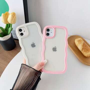 Caseative for iPhone 11 Case,Cute Curly Wave Frame Shape Shockproof Soft Phone Case (White)