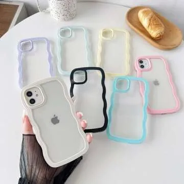 Caseative for iPhone 11 Case,Cute Curly Wave Frame Shape Shockproof Soft Phone Case (White)