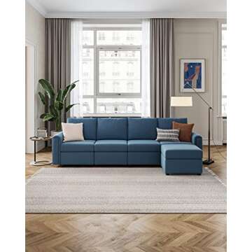 LINSY HOME Modular Sectional Sofa with Storage, Washable Sectional Couch, Covers Changeable, Single Couch Modular Chair to Extend Your Sofa, Blue