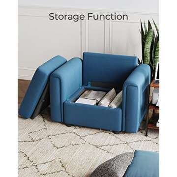 LINSY HOME Modular Sectional Sofa with Storage, Washable Sectional Couch, Covers Changeable, Single Couch Modular Chair to Extend Your Sofa, Blue