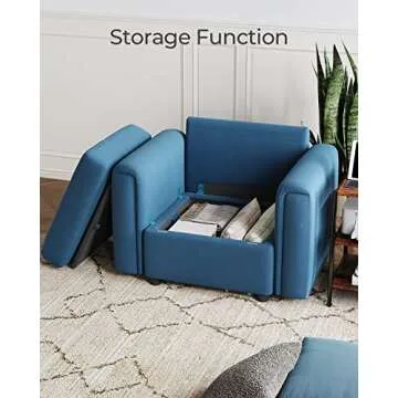 LINSY HOME Modular Sectional Sofa with Storage, Washable Sectional Couch, Covers Changeable, Single Couch Modular Chair to Extend Your Sofa, Blue