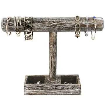 MOOCA Bracelet Bangle Holder, Table Top Necklace Wooden Jewelry Display Stand Storage Tray for Home Organization, 11 3/4" W x 2 3/4" D x 9 3/4" H, Coffee