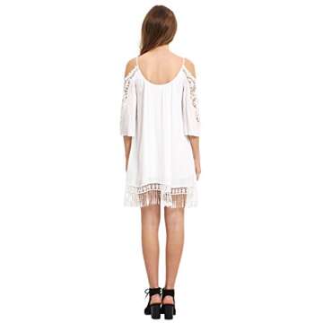 Milumia Women's Summer Cold Shoulder Crochet Loose Beach Dress White X-Large