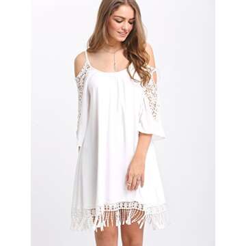 Milumia Women's Summer Cold Shoulder Crochet Loose Beach Dress White X-Large