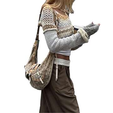 Women Y2K Crochet Shrug Sweater Knit Long Sleeve Crop Tops Bolero Cardigan Cover Ups Contrast Color Patchwork Streetwear