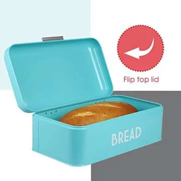 Retro Bread Box For Kitchen Countertop, Metal, (Turquoise) By Home Basics, Vented With Hinge Top Lar...
