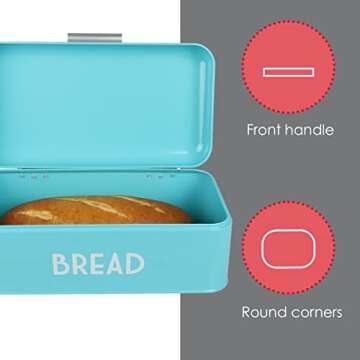 Retro Bread Box For Kitchen Countertop, Metal, (Turquoise) By Home Basics, Vented With Hinge Top Large Bread Box Keeps Loaves, Bagels, Croissants Fresh