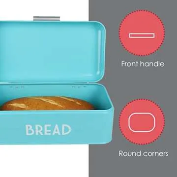 Retro Bread Box For Kitchen Countertop, Metal, (Turquoise) By Home Basics, Vented With Hinge Top Large Bread Box Keeps Loaves, Bagels, Croissants Fresh
