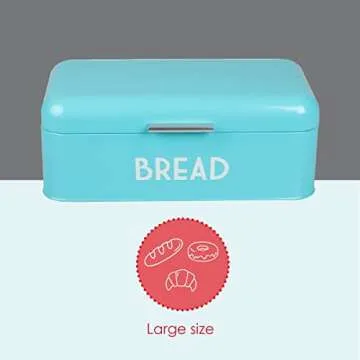 Retro Bread Box For Kitchen Countertop, Metal, (Turquoise) By Home Basics, Vented With Hinge Top Large Bread Box Keeps Loaves, Bagels, Croissants Fresh