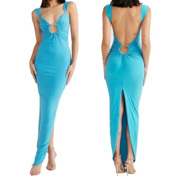 ABYOVRT Women Sexy Backless Dress V Neck Sleeveless Open Back Split Maxi Dress - Perfect for Parties...