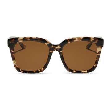 DIFF Meredith Designer Oversized Square Sunglasses for Women UV400 Polarized, Espresso Tortoise + Brown