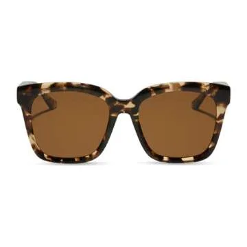 DIFF Meredith Designer Oversized Square Sunglasses for Women UV400 Polarized, Espresso Tortoise + Brown