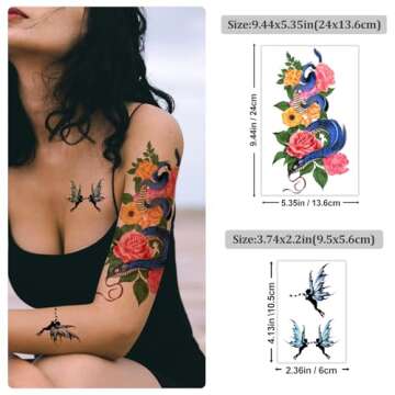 Yazhiji 49 Sheets Temporary Tattoos for Women and Men 3D Extra Large Waterproof Sexy Flowers Fake Ta...