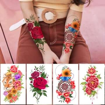 Yazhiji 49 Sheets Waterproof Flower Temporary Tattoos