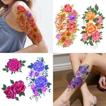 Yazhiji 49 Sheets Waterproof Flower Temporary Tattoos