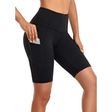 Oalka Women's Yoga Short Side Pockets High Waist Workout Running Shorts Black L