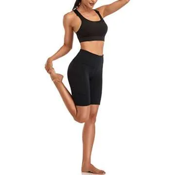 Oalka Women's Yoga Short Side Pockets High Waist Workout Running Shorts Black L