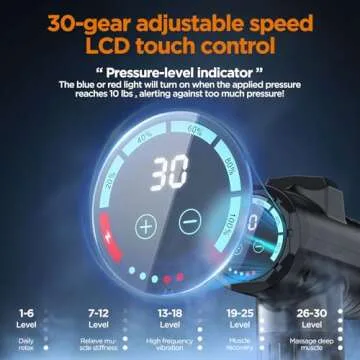 Massage Gun, Portable Deep Tissue Massage Gun for Pain Relief Super Quiet Neck Back Body, 10 Different Heads for Different Muscle Groups, 30 Speed with LCD Touch Screen