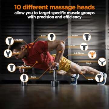 Massage Gun, Portable Deep Tissue Massage Gun for Pain Relief Super Quiet Neck Back Body, 10 Different Heads for Different Muscle Groups, 30 Speed with LCD Touch Screen