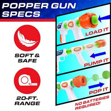USA Toyz Astroshot Gemini Shooting Games for Kids - 2pk Soft Foam Ball Popper Toy Foam Blasters and Guns, 2-Player Toy Guns Set with Standing Shooting Target and 24 Soft Foam Balls